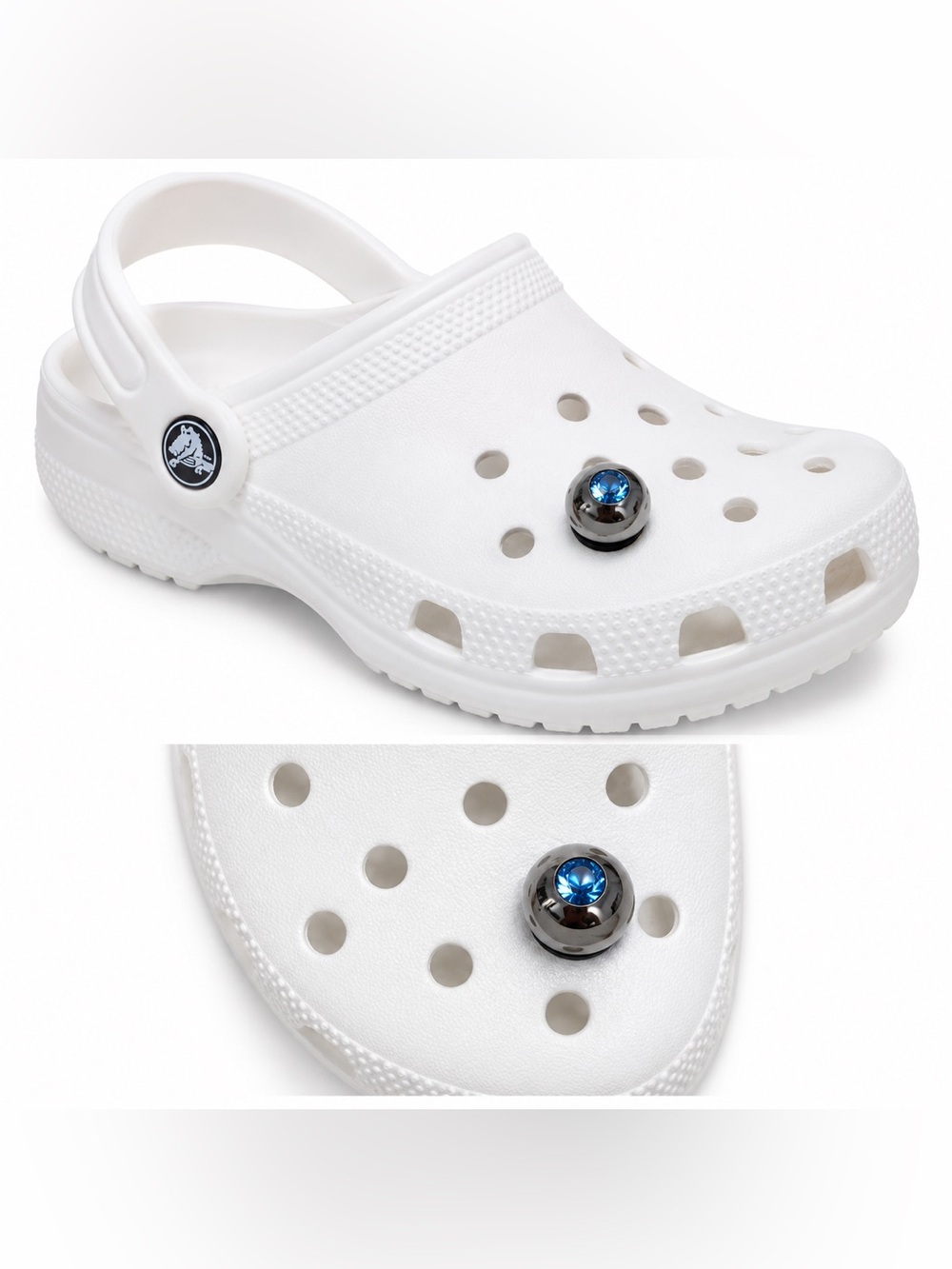 Gunmetal & Blue Rhinestone Crocs Shoe Charm ONLY